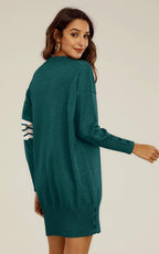 Robe pull tunique en tricot à rayures blanches en vert foncé FS collection - ROBE FEMME - FS Collection (Germany)