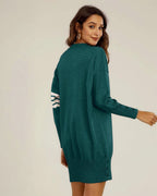 Robe pull tunique en tricot à rayures blanches en vert foncé FS collection - ROBE FEMME - FS Collection (Germany)