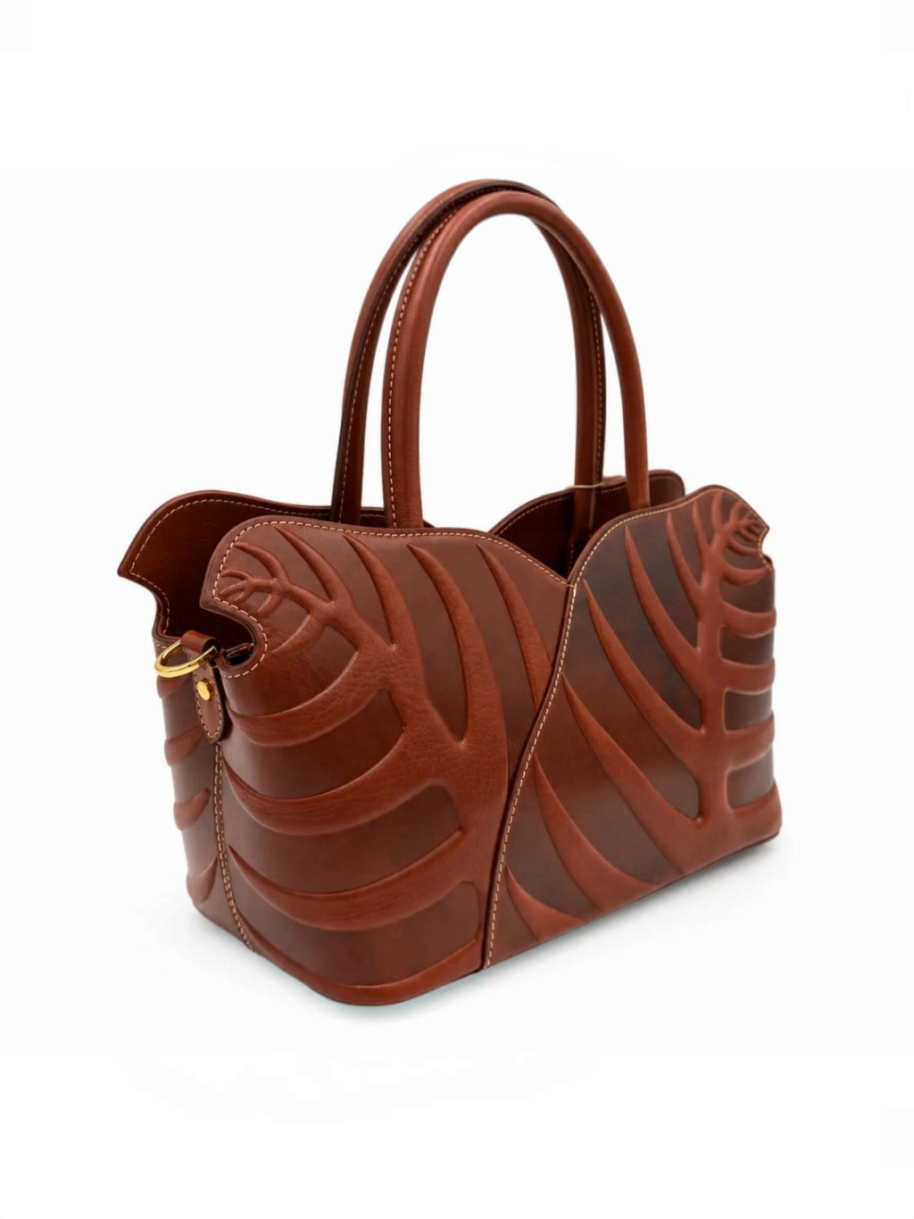 Sac à main BROCK GALLANTRY en cuir marron avec motif feuillage en relief et anses élégantes