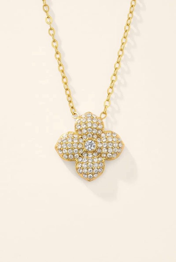 Collier chaîne fine trèfle pavé zircons ÉLINE L'ATELIER