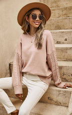 Pull décontracté en tricot à manches torsadées en camel  FS collection