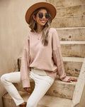 Pull décontracté en tricot à manches torsadées en camel  FS collection