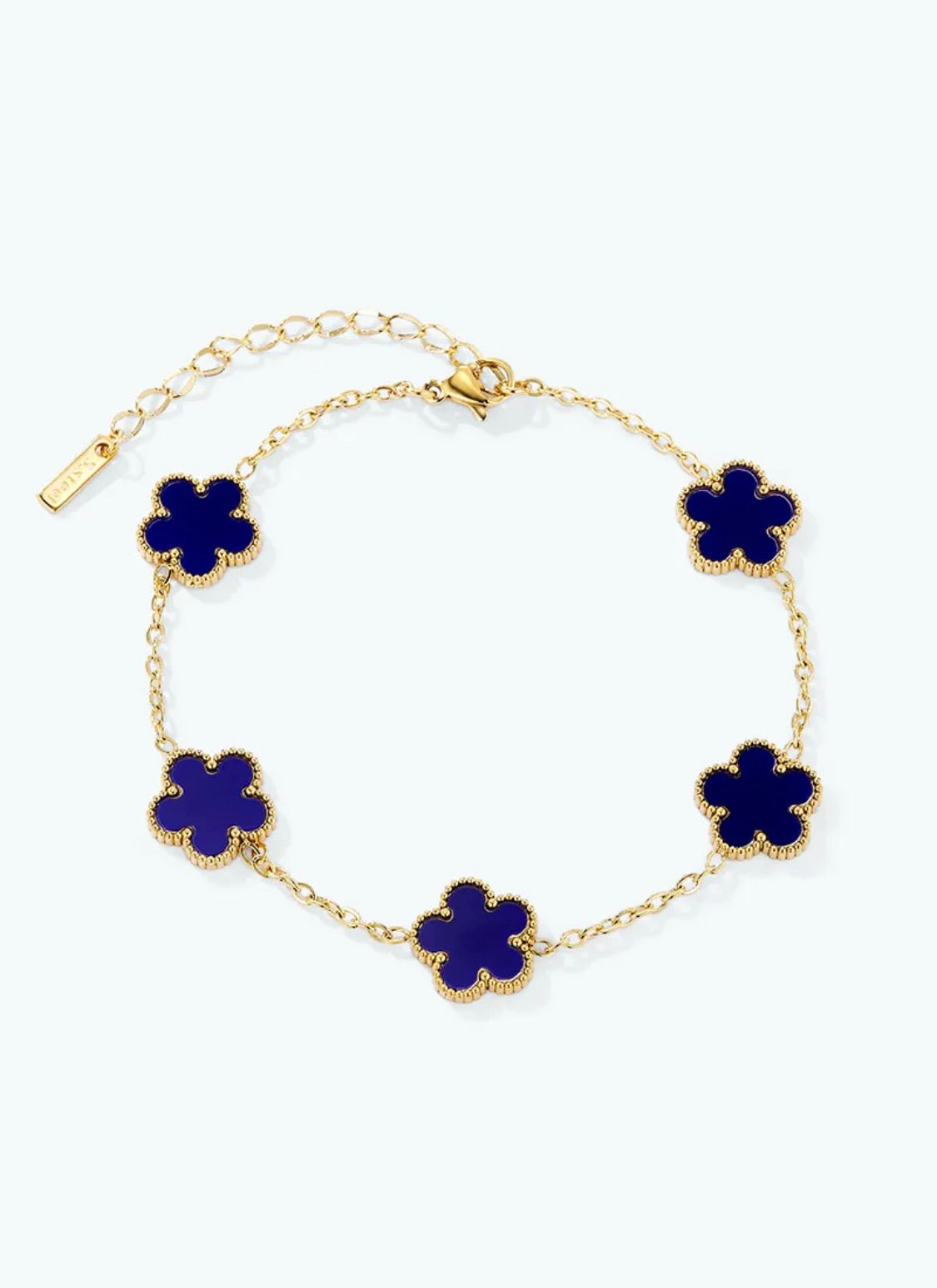 Bracelet trèfles bleus en acier inoxydable doré ÉLINE L'ATELIER
