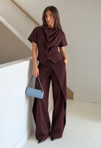 Top femme à col drapé asymétrique et manches courtes FRIME