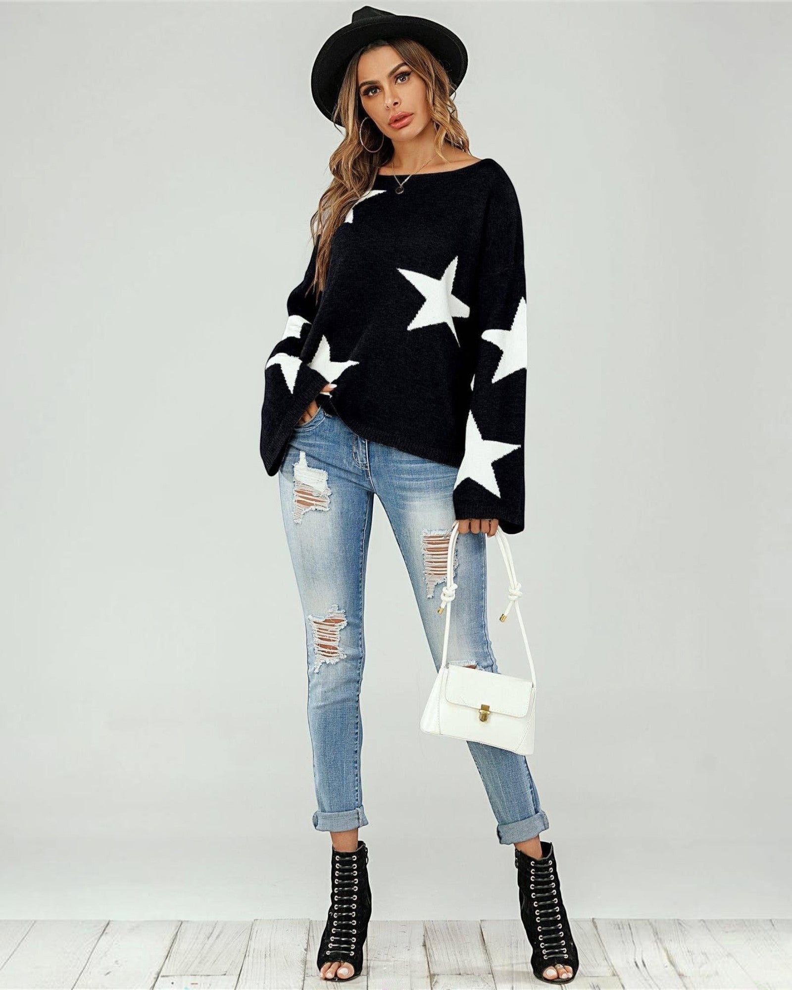 Pull Noir Oversize Étoile Blanche - FS collection