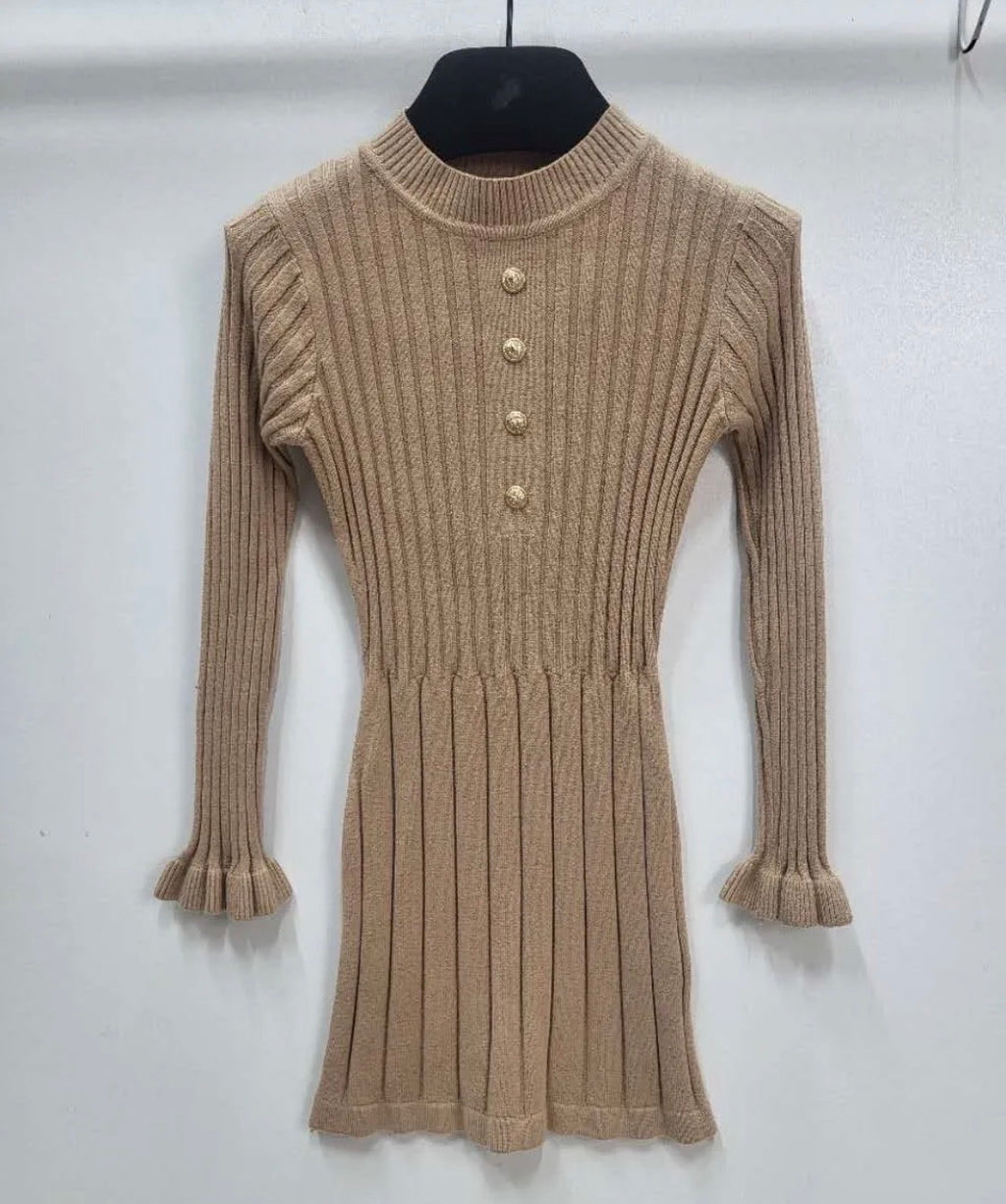 Robe pull maille côtelée boutons dorés enfant GRASSTAR