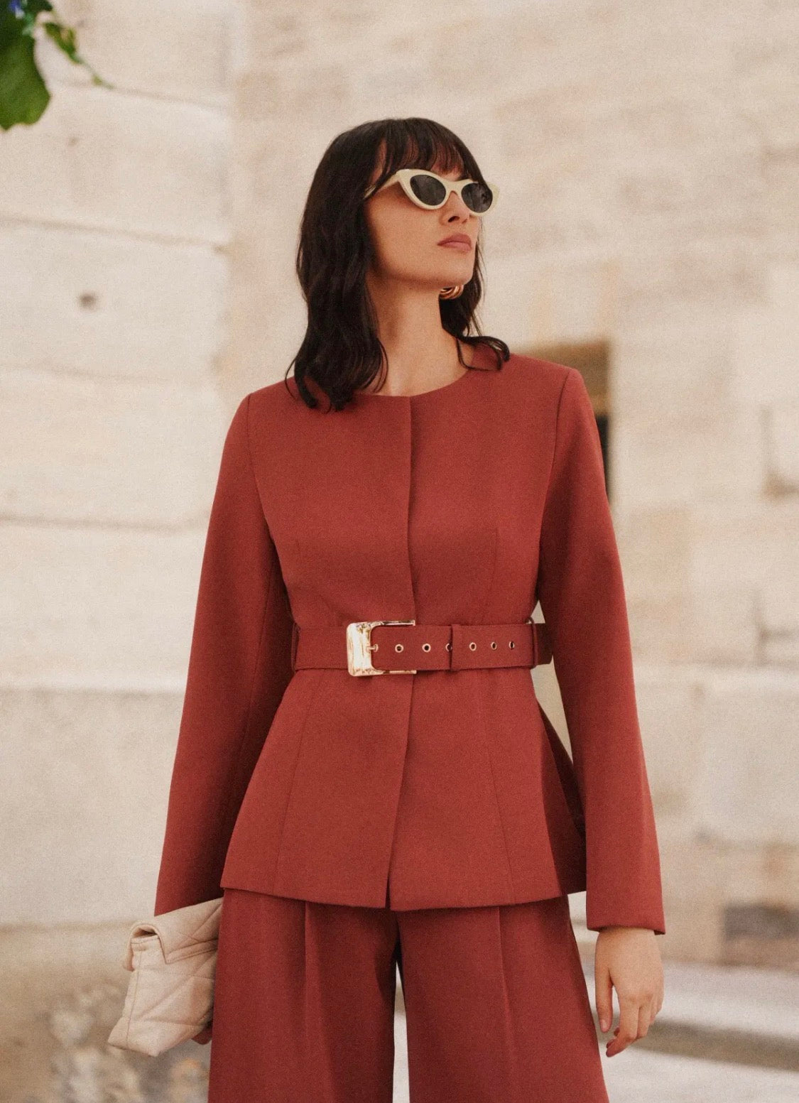 Ensemble pantalon fluide et veste ceinturée FRIME