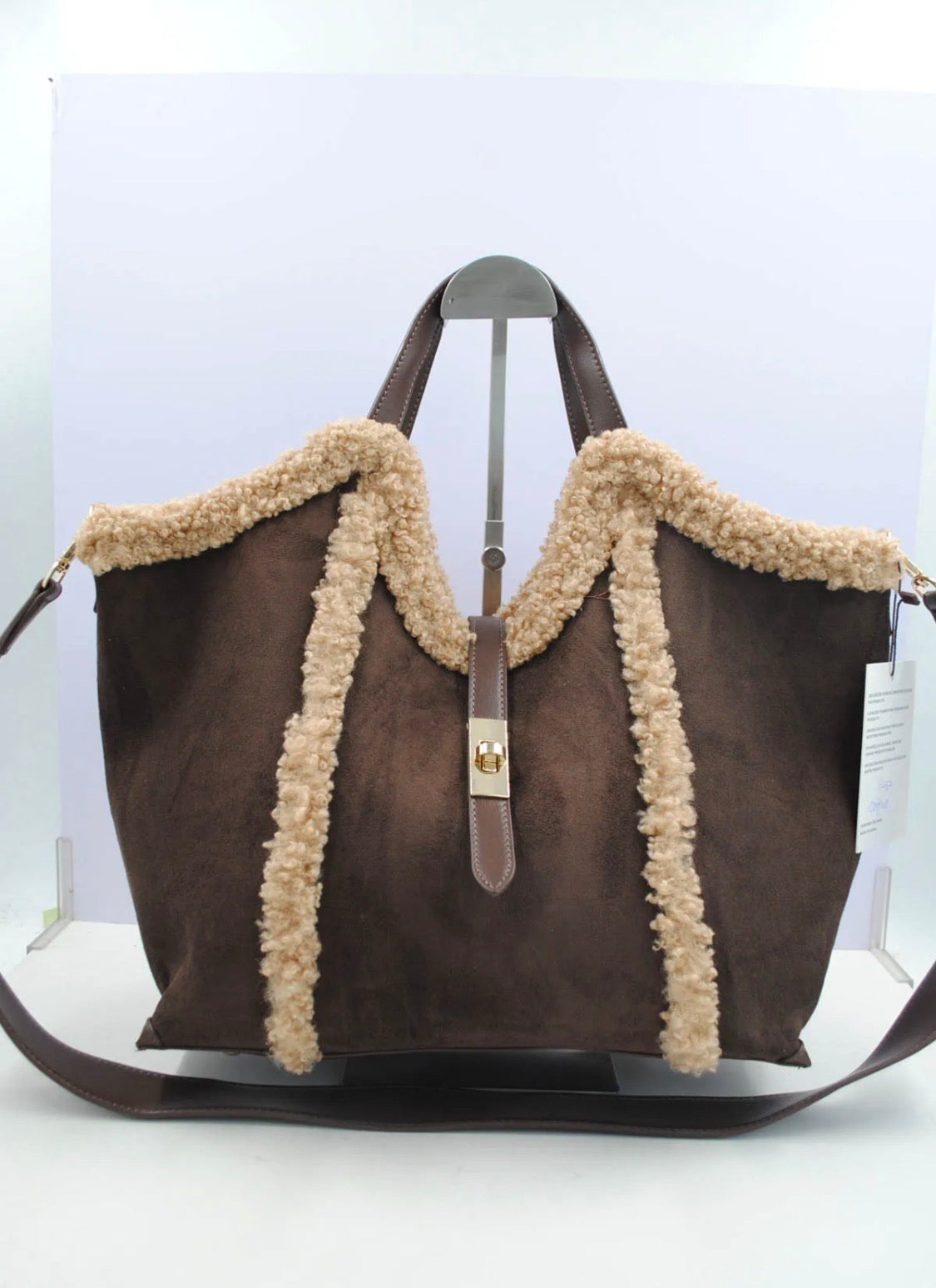 Sac cabas effet suédine à bordures moutonnées SYSTYLE