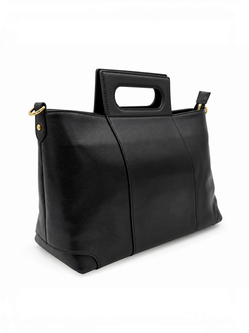 Sac à main BROCK GALLANTRY en cuir noir avec poignées rectangulaires ajourées et détails métalliques dorés