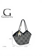 Sac à main BROCK GALLANTRY noir et gris en PU avec motif monogramme, anses noires et foulard décoratif amovible.