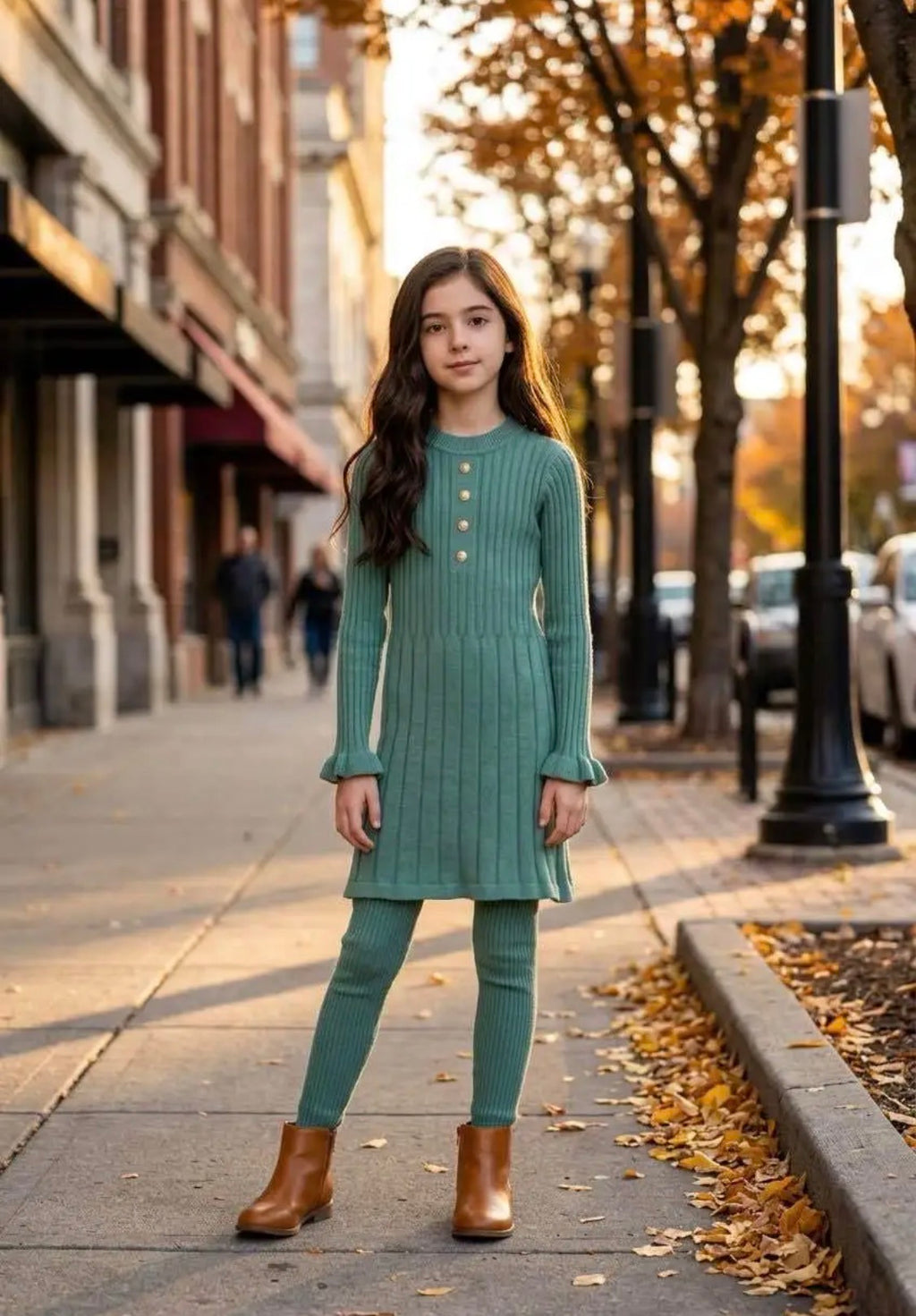 Robe pull maille côtelée boutons dorés enfant GRASSTAR