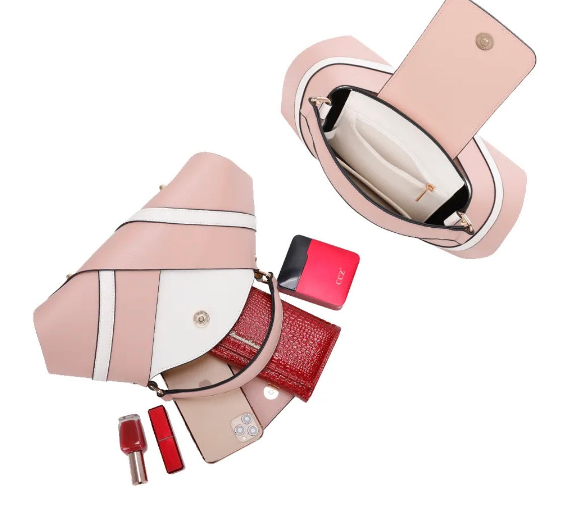 Sac à main patchwork géométrique rose & blanc GALLANTRY