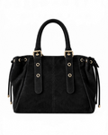 Sac cabas noir en suédine BROCK avec anses, boucles et détails métalliques dorés, format A4 élégant