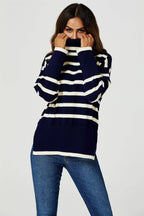 Pull à col roulé à rayures en bleu marine  FS collection