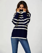 Pull à col roulé à rayures en bleu marine  FS collection