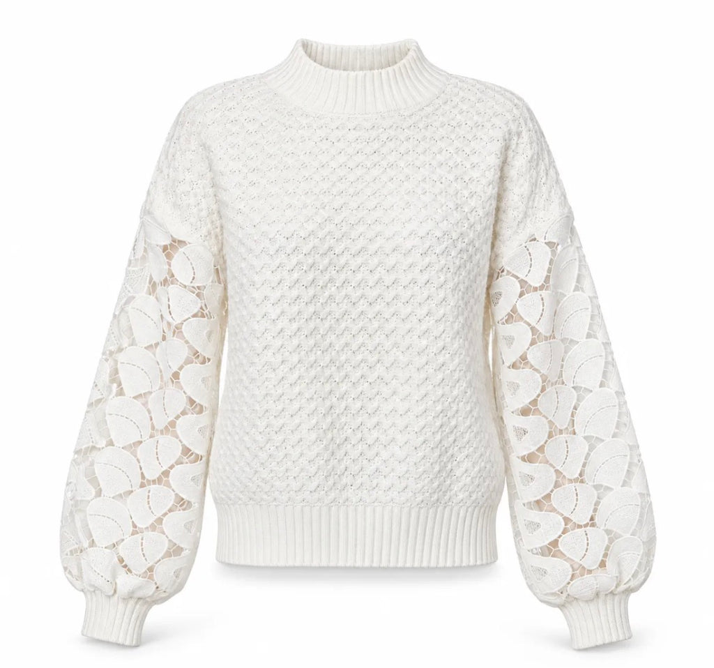 Pull blanc en maille à manches ajourées FRIME