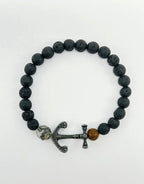 Bracelet perles naturelles noires avec ancre ÉLINE L'ATELIER