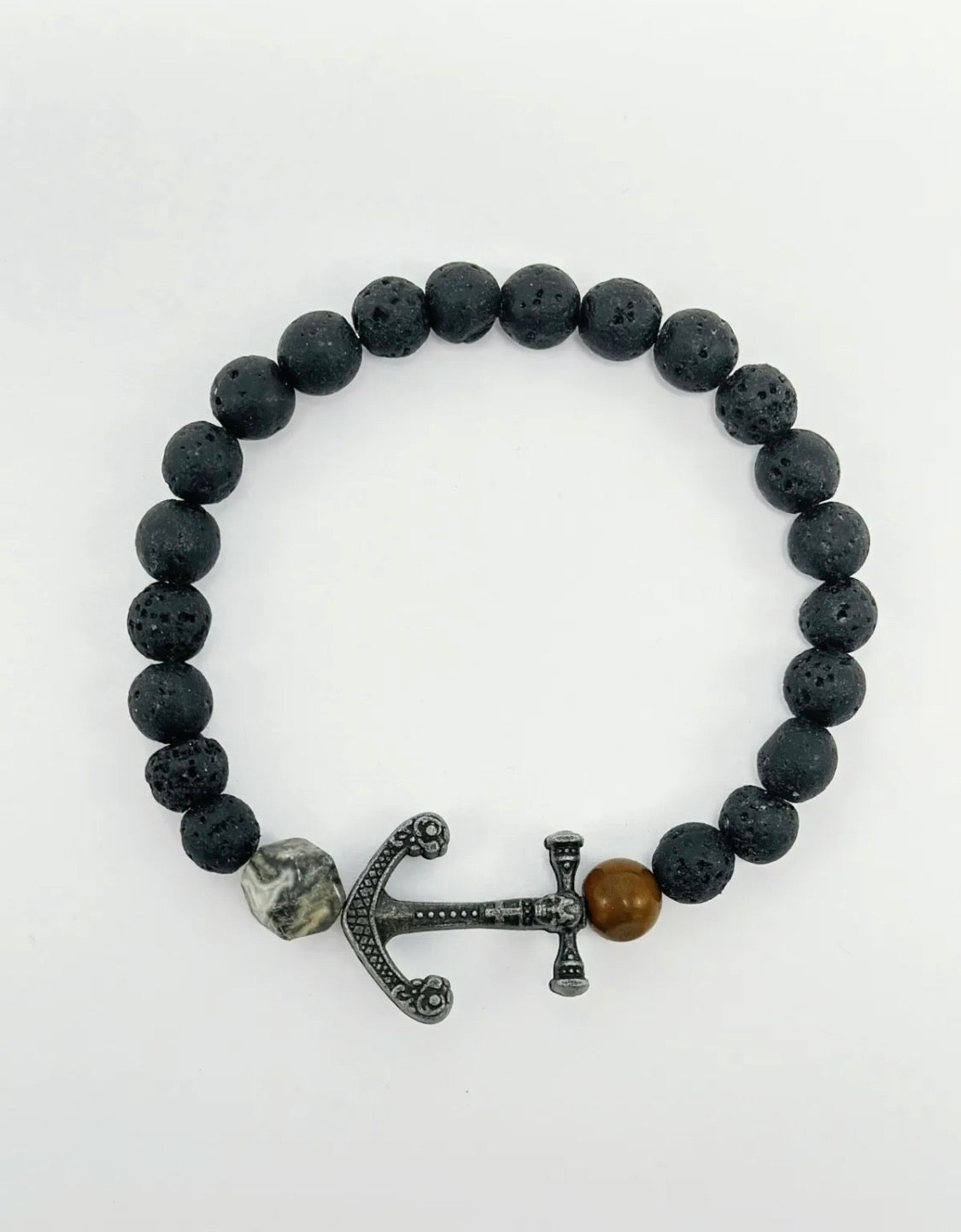 Bracelet perles naturelles noires avec ancre ÉLINE L'ATELIER
