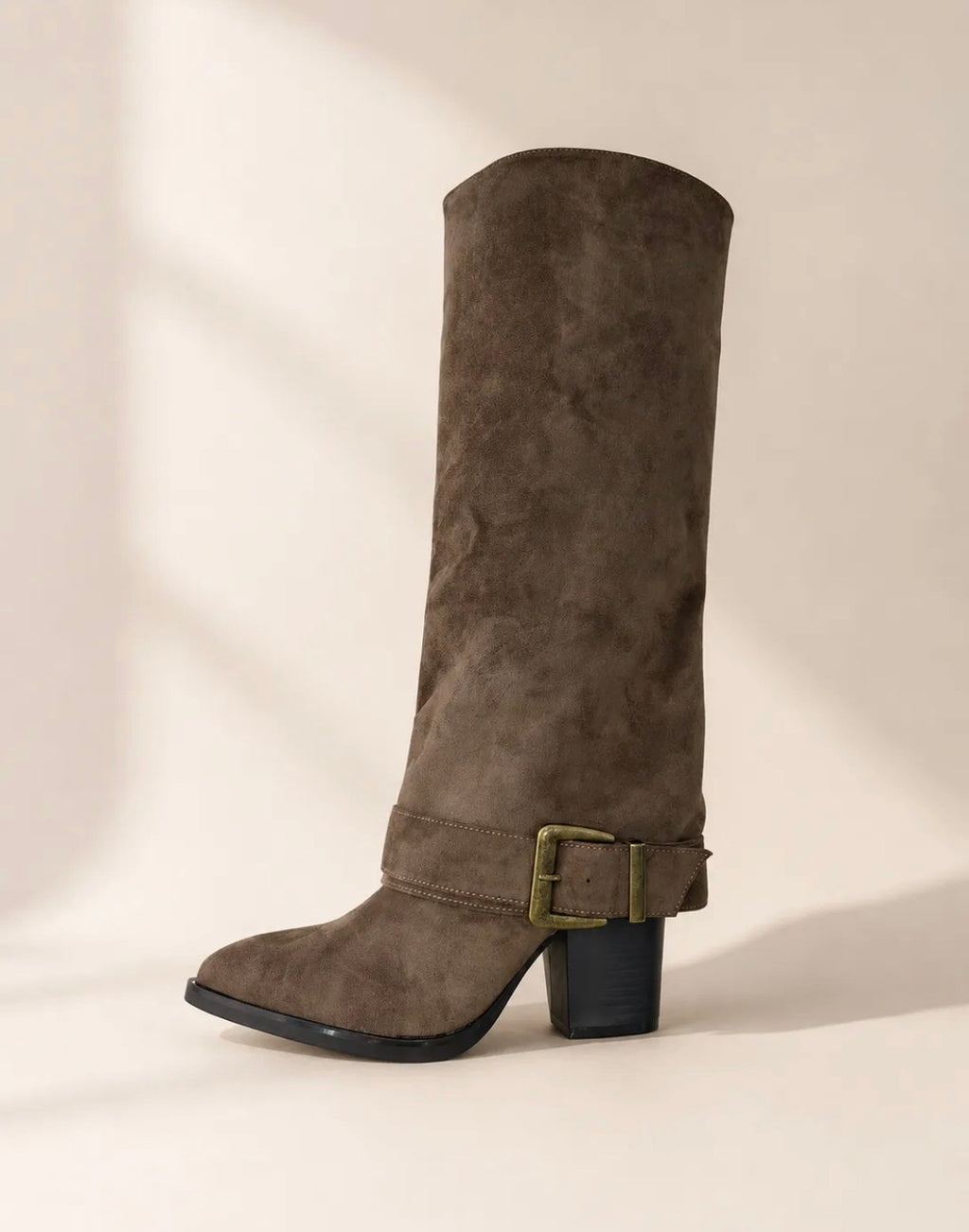 Bottes hautes en velours à boucle et talon large STEPHAN PARIS