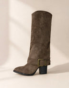 Bottes hautes en velours à boucle et talon large STEPHAN PARIS