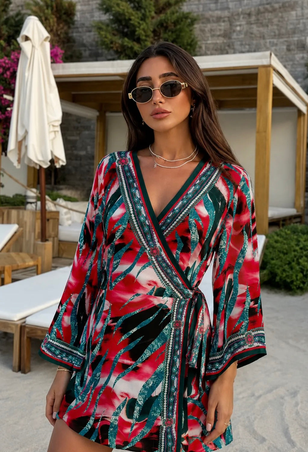 Kimono femme imprimé multicolore à nouer FRIME