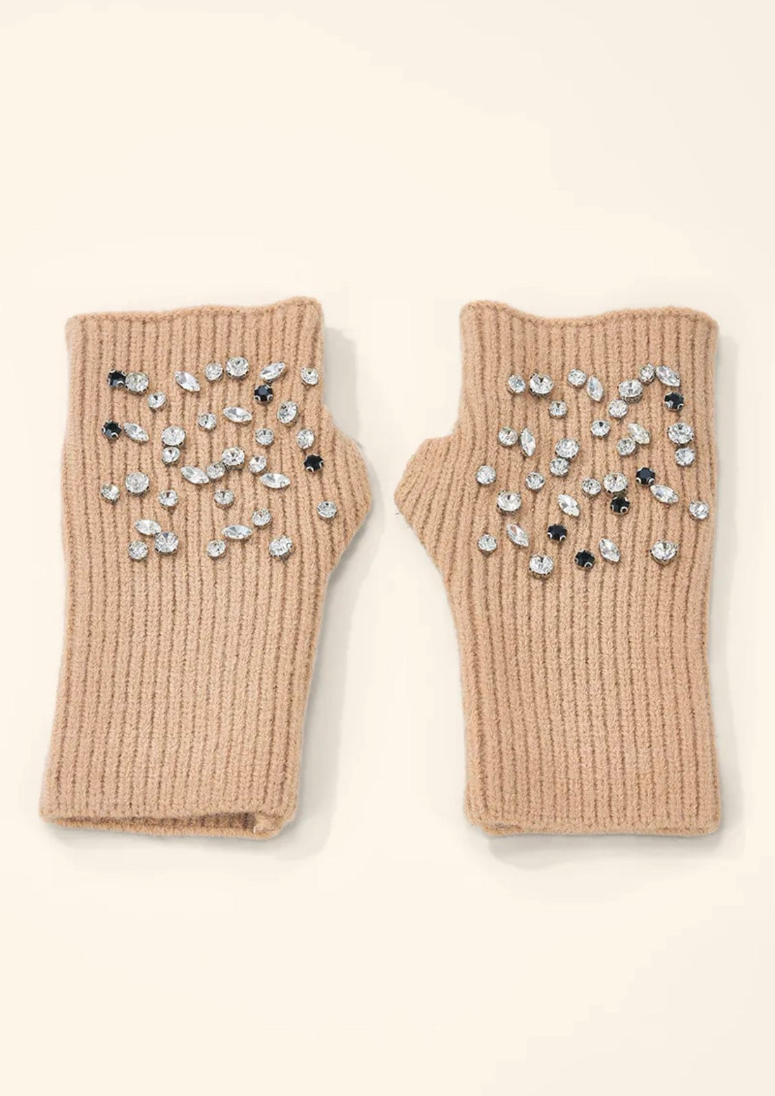 Mitaines en maille côtelée à strass ÉLINE L’ATELIER