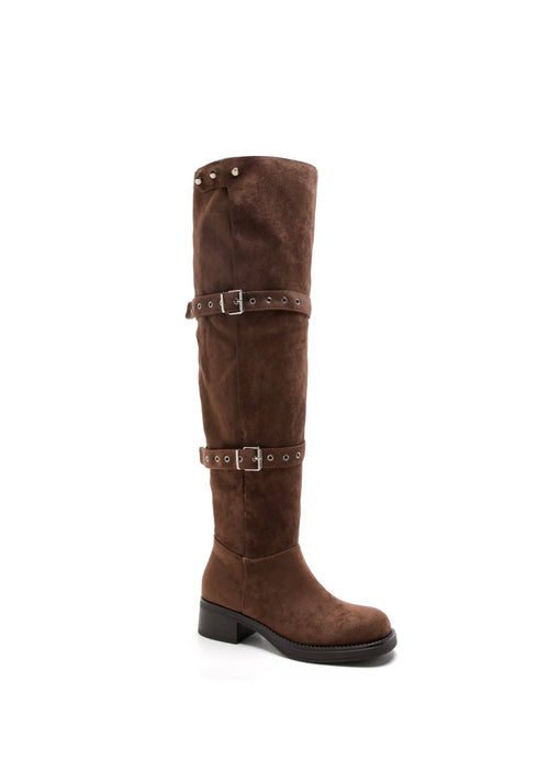 Bottes hautes à double boucle effet suédé STEPHAN PARIS