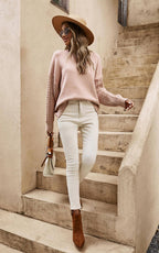 Pull décontracté en tricot à manches torsadées en camel  FS collection
