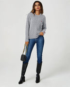 Pull en Maille Torsadée Gris avec Cœurs Rouges -  FS collection