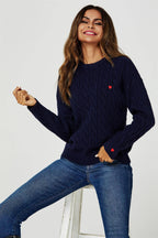 Pull Maille Torsadée Cœurs Rouges  FS collection