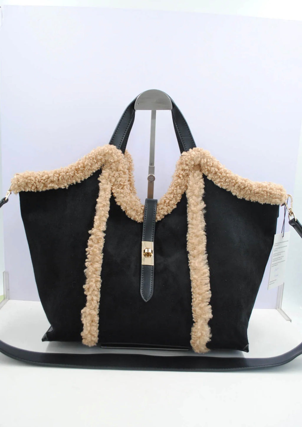 Sac cabas effet suédine à bordures moutonnées SYSTYLE