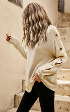 Pull confortable à boutons en beige  FS collection