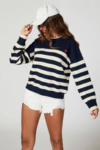 Pull Rayé Bleu Marine avec Cœur Brodé -  FS collection