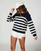 Pull Rayé Bleu Marine avec Cœur Brodé -  FS collection