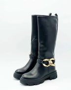 Bottes hautes noires à chaîne dorée STEPHAN PARIS