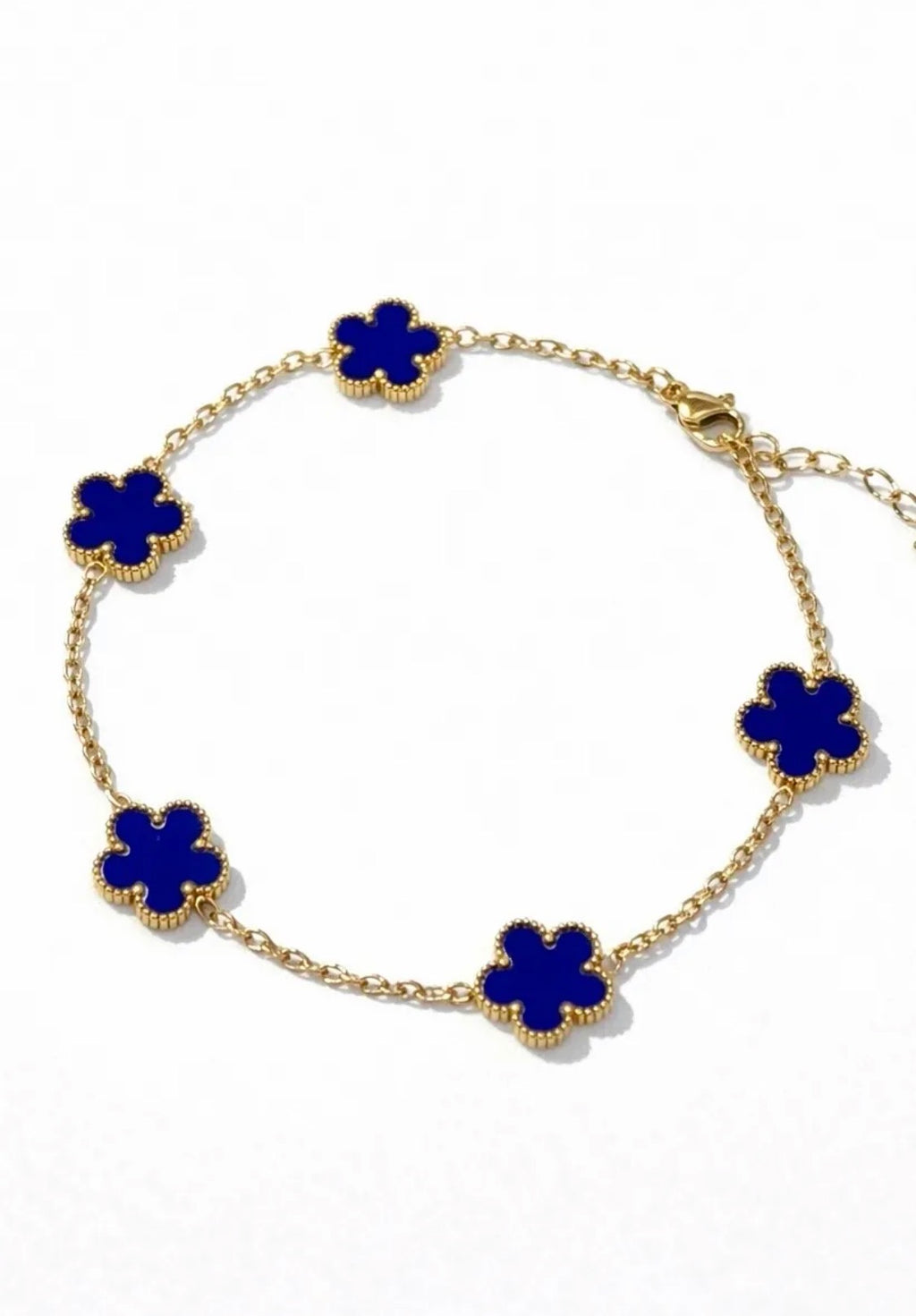 Bracelet trèfles bleus en acier inoxydable doré ÉLINE L'ATELIER