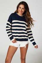 Pull Rayé Bleu Marine avec Cœur Brodé -  FS collection