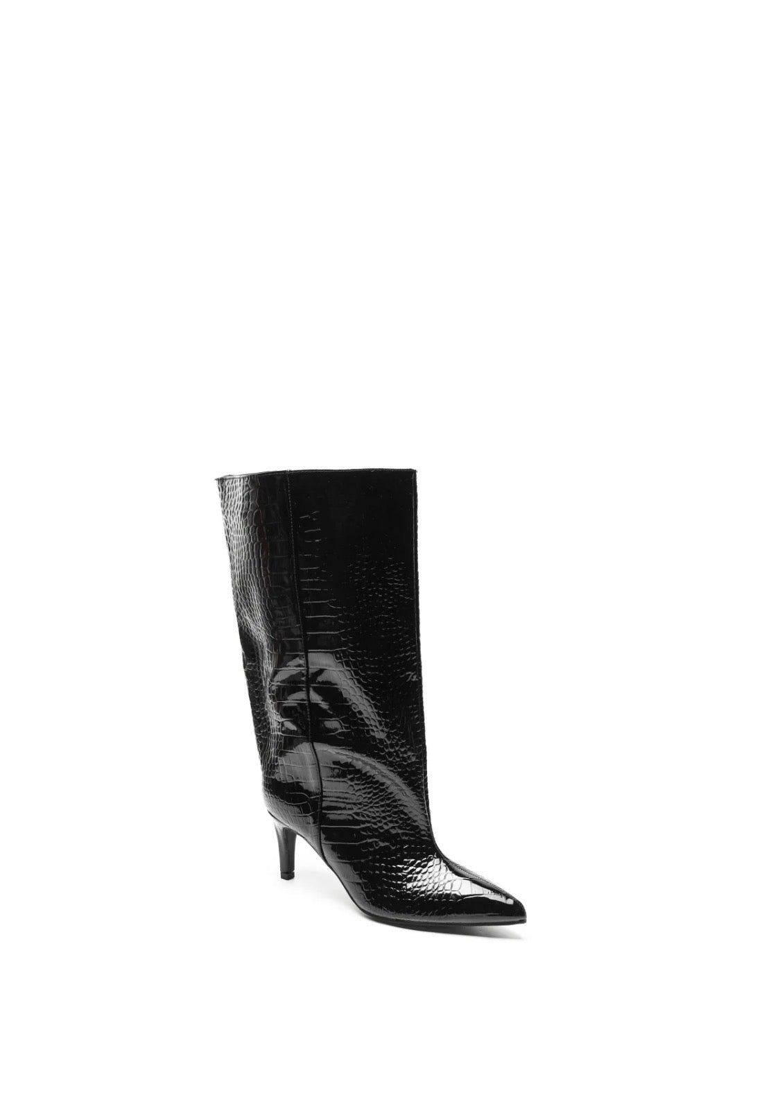 Bottes hautes noires effet crocodile à talon STEPHAN PARIS