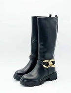 Bottes hautes noires à chaîne dorée STEPHAN PARIS