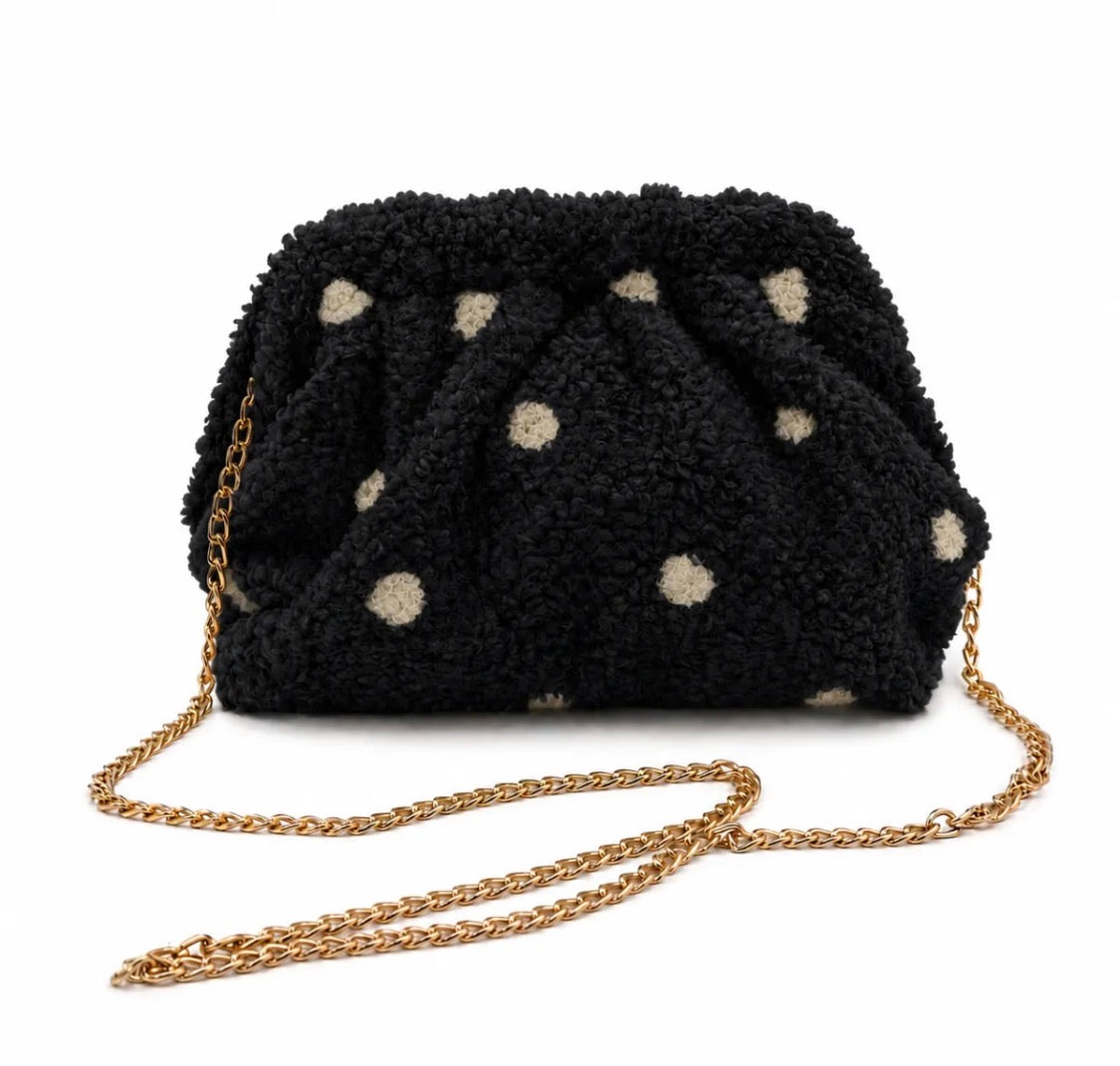 Pochette moumoute pois chaîne dorée GALLANTRY
