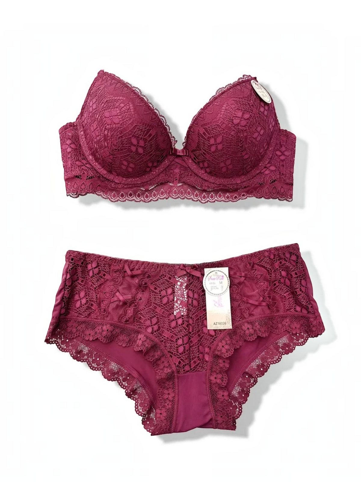 Ensemble lingerie BROCK BELLE COM'ELLE bonnet C en dentelle bordeaux avec soutien-gorge et culotte assortie