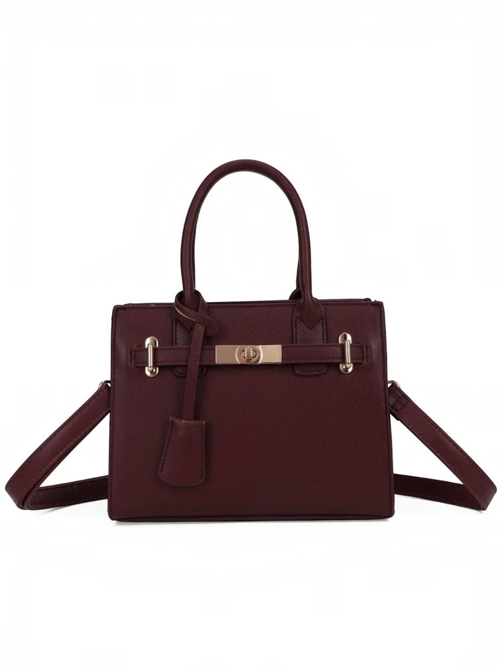 Sac à main BROCK GALLANTRY Elina bordeaux en cuir synthétique grainé avec fermoir twist doré et bandoulière