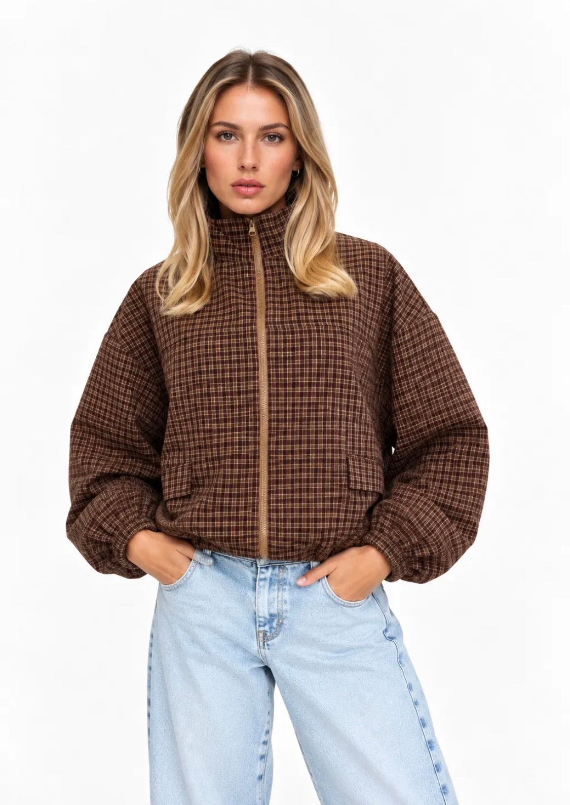 Bomber à carreaux zippé à col montant femme FRIME