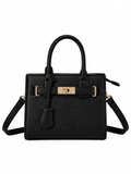 Sac à main noir BROCK GALLANTRY en cuir synthétique grainé avec fermoir twist doré et bandoulière amovible