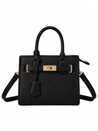 Sac à main noir BROCK GALLANTRY en cuir synthétique grainé avec fermoir twist doré et bandoulière amovible