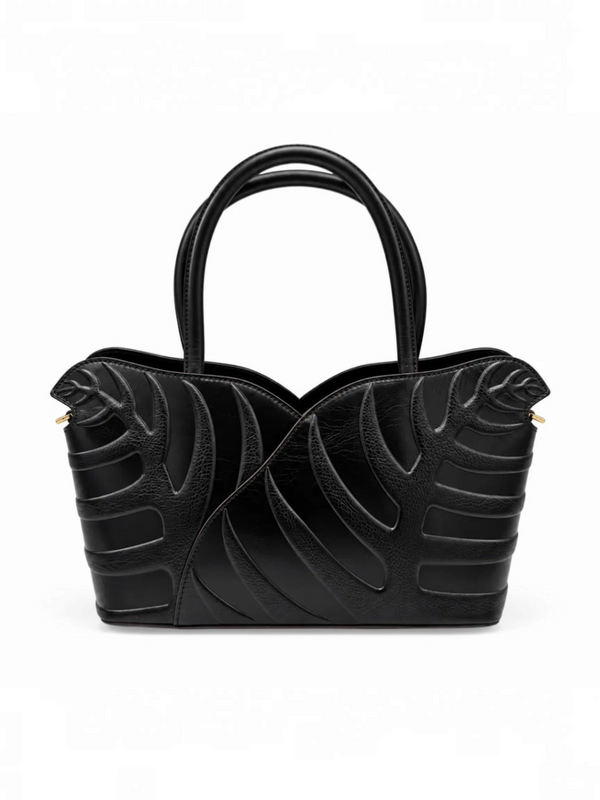 Sac à main BROCK GALLANTRY en cuir noir avec motif feuillage en relief et anses élégantes