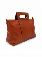 Sac à main BROCK GALLANTRY en cuir marron avec poignées rectangulaires ajourées et finitions métalliques dorées