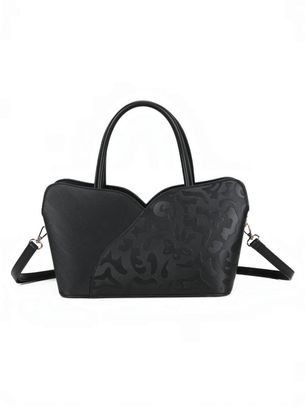 Sac à main noir BROCK GALLANTRY en polyuréthane avec motifs ton sur ton, anses et bandoulière amovible.