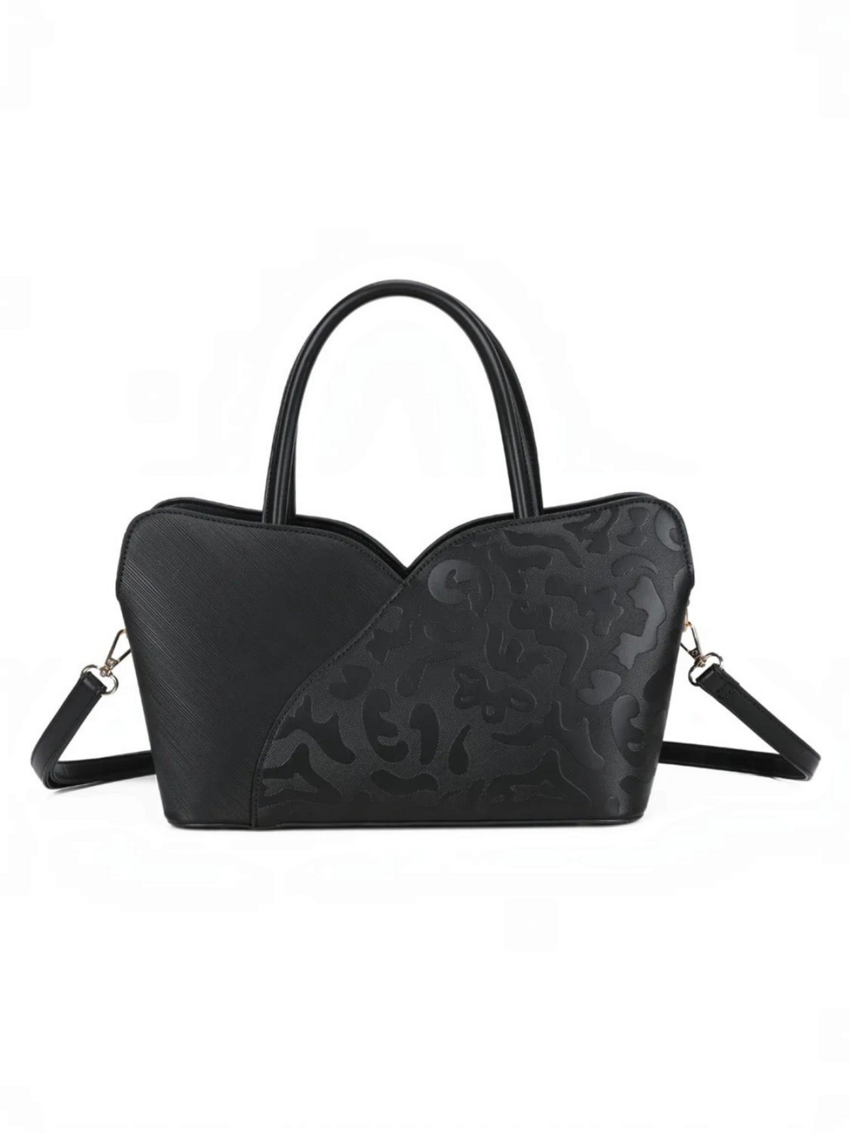 Sac à main noir BROCK GALLANTRY en polyuréthane avec motifs ton sur ton, anses et bandoulière amovible.