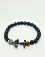 Bracelet perles naturelles noires avec ancre ÉLINE L'ATELIER